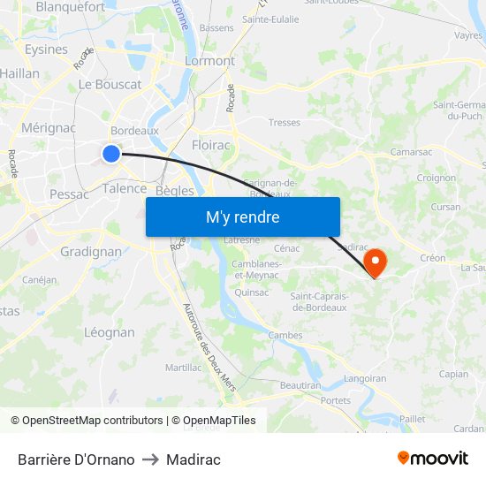 Barrière D'Ornano to Madirac map