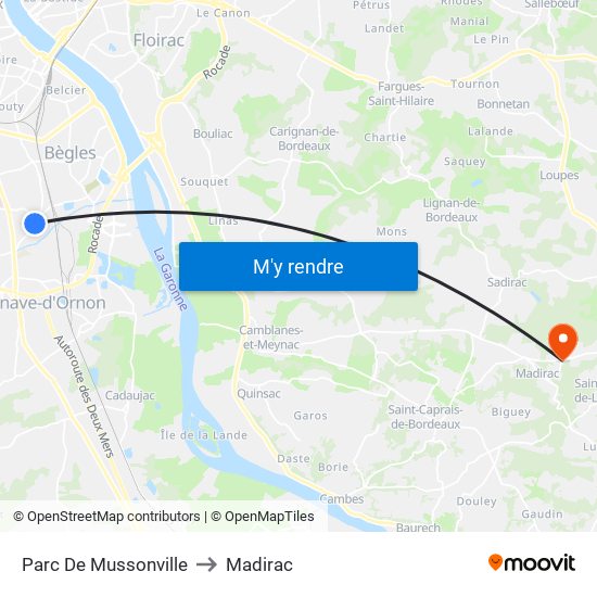 Parc De Mussonville to Madirac map