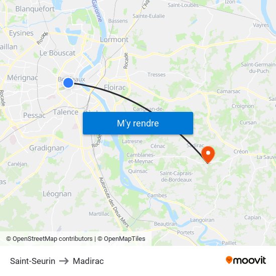 Saint-Seurin to Madirac map