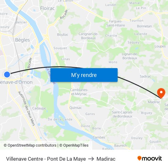 Villenave Centre - Pont De La Maye to Madirac map