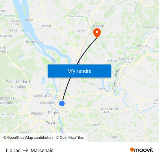 Floirac to Marcenais map