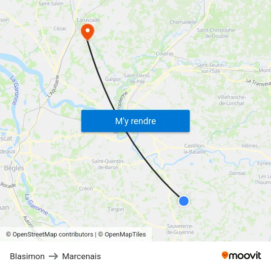 Blasimon to Marcenais map