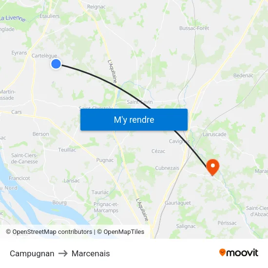 Campugnan to Marcenais map