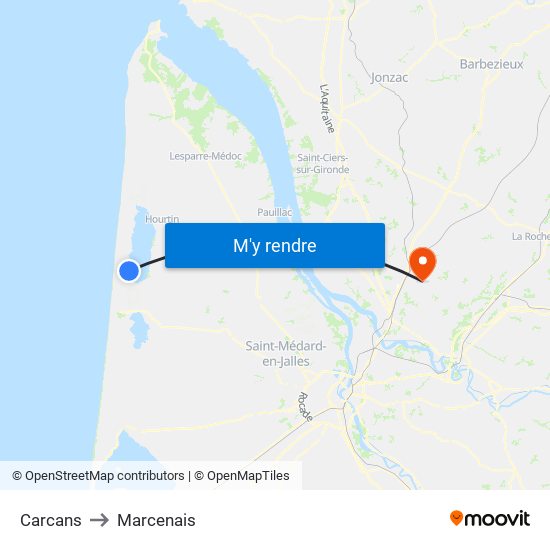 Carcans to Marcenais map