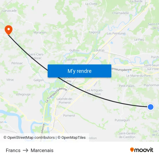 Francs to Marcenais map