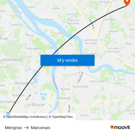 Mérignac to Marcenais map