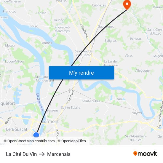 La Cité Du Vin to Marcenais map