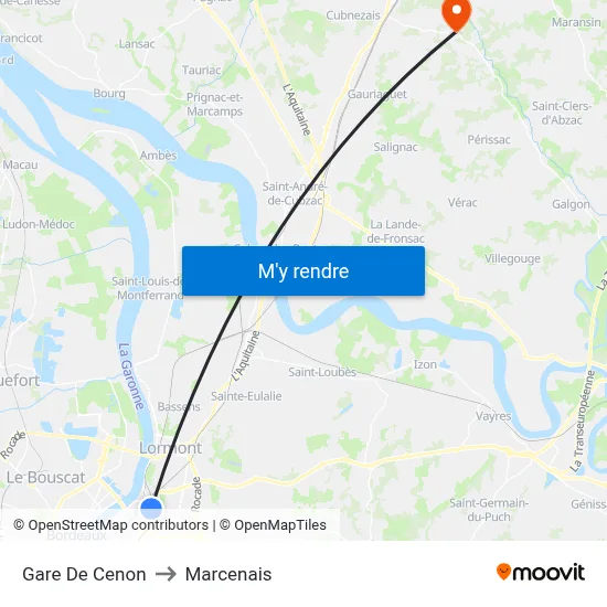 Gare De Cenon to Marcenais map