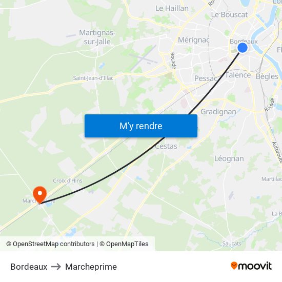 Bordeaux to Marcheprime map