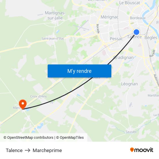 Talence to Marcheprime map