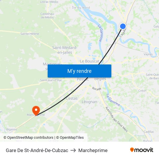 Gare De St-André-De-Cubzac to Marcheprime map