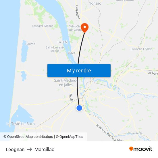Léognan to Marcillac map