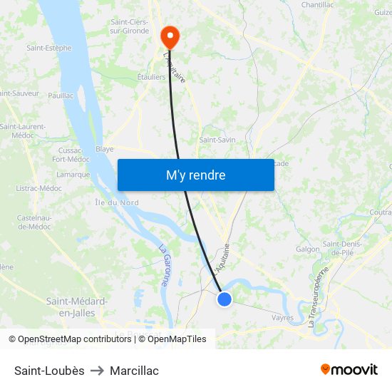 Saint-Loubès to Marcillac map
