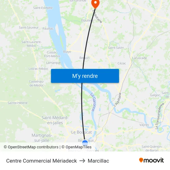 Centre Commercial Mériadeck to Marcillac map