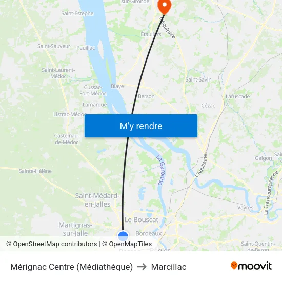 Mérignac Centre (Médiathèque) to Marcillac map