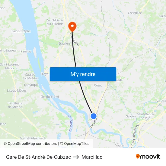 Gare De St-André-De-Cubzac to Marcillac map
