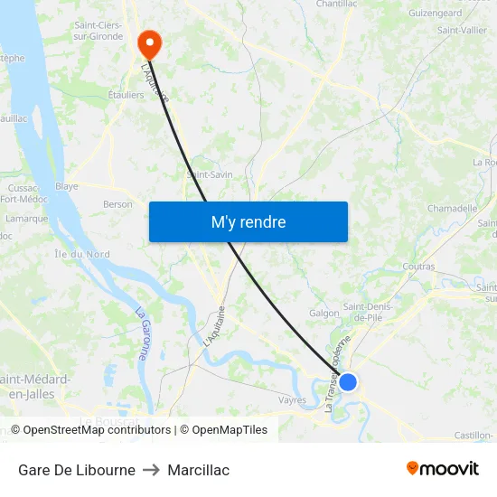 Gare De Libourne to Marcillac map