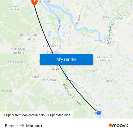 Barsac to Margaux map