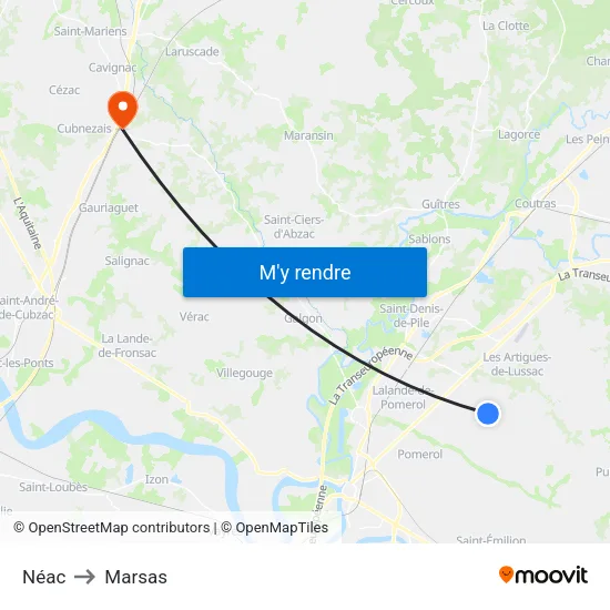 Néac to Marsas map