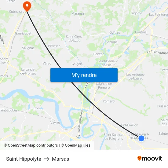 Saint-Hippolyte to Marsas map