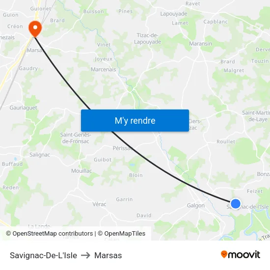 Savignac-De-L'Isle to Marsas map