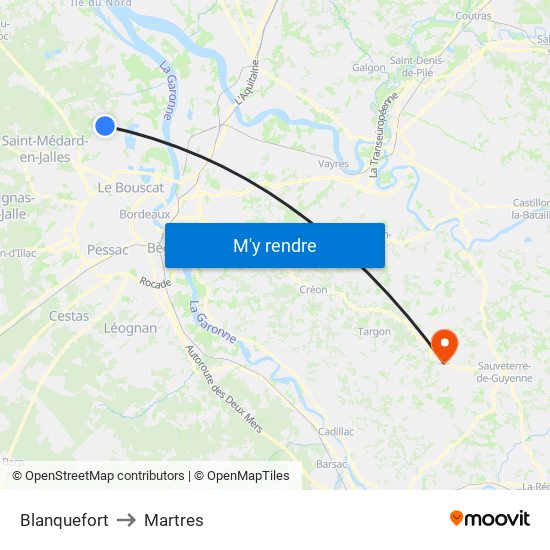 Blanquefort to Martres map