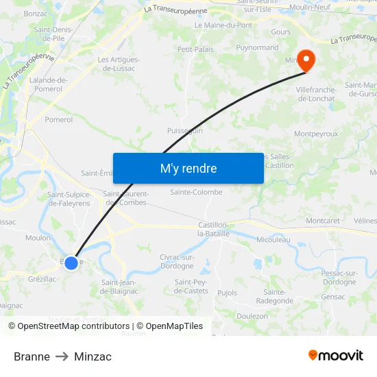 Branne to Minzac map