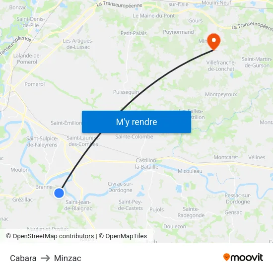 Cabara to Minzac map