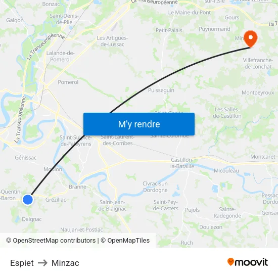 Espiet to Minzac map