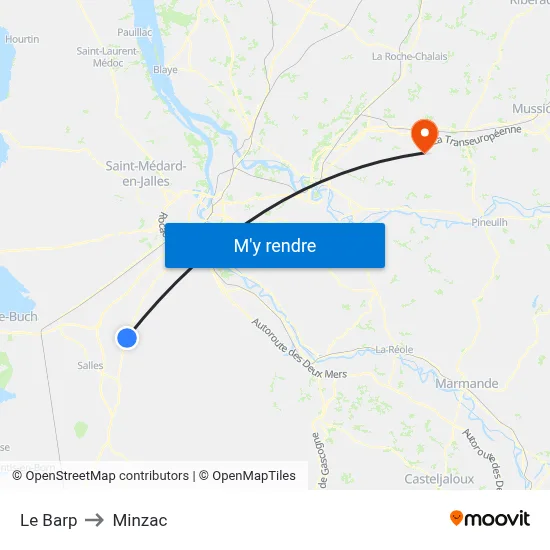 Le Barp to Minzac map