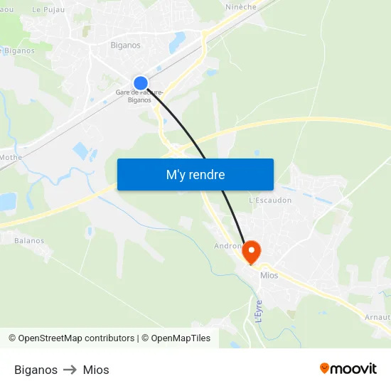 Biganos to Mios map