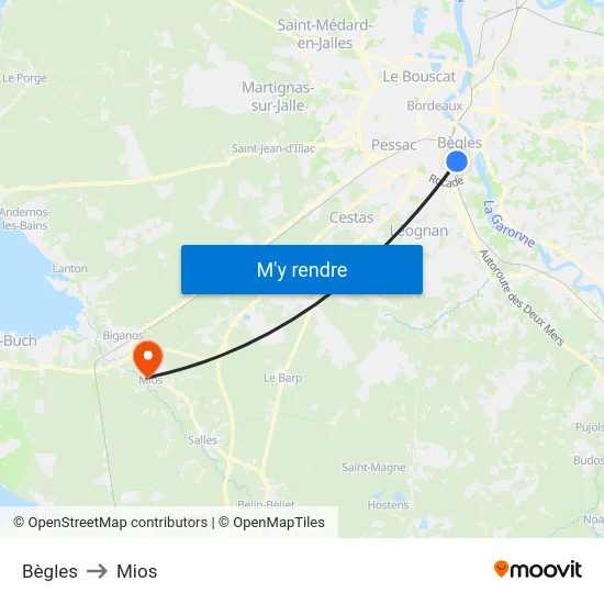 Bègles to Mios map