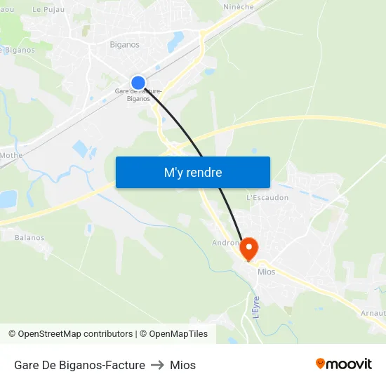 Gare De Biganos-Facture to Mios map
