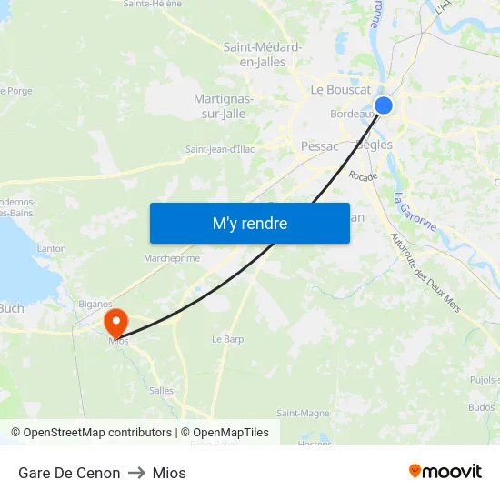 Gare De Cenon to Mios map