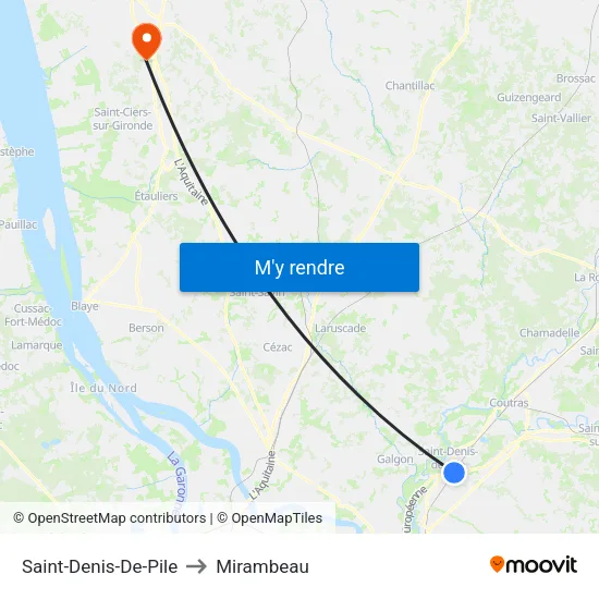 Saint-Denis-De-Pile to Mirambeau map