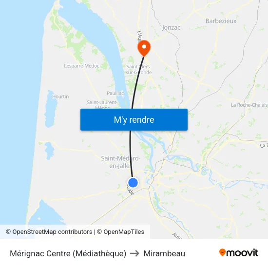 Mérignac Centre (Médiathèque) to Mirambeau map