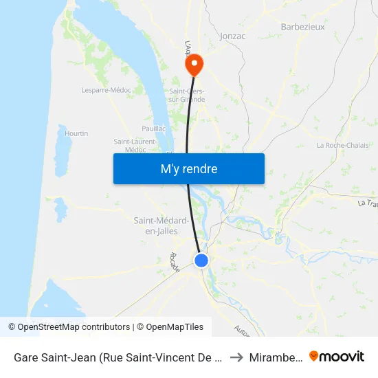 Gare Saint-Jean (Rue Saint-Vincent De Paul) to Mirambeau map