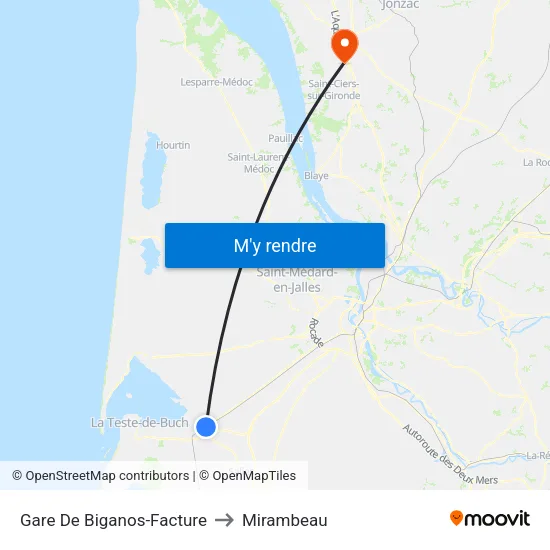 Gare De Biganos-Facture to Mirambeau map