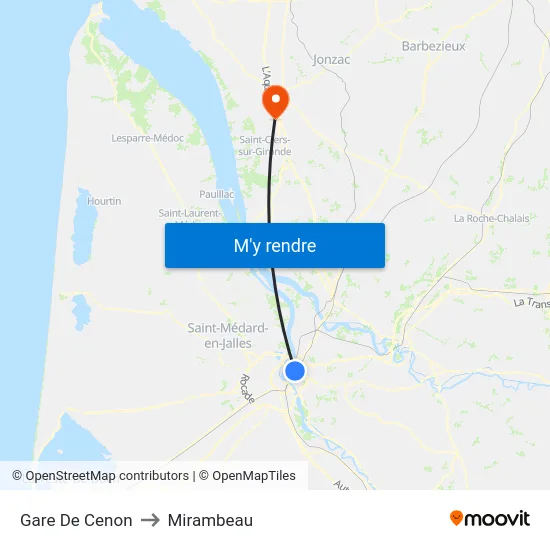 Gare De Cenon to Mirambeau map