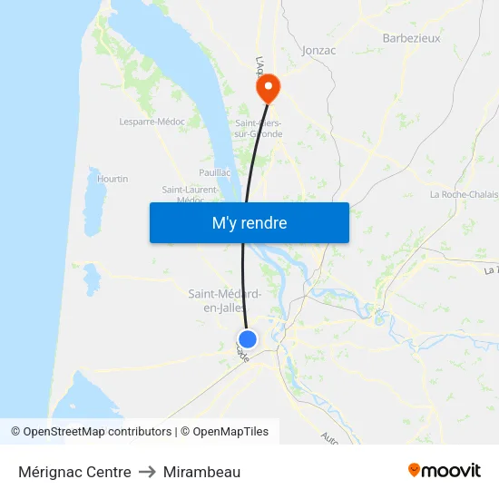 Mérignac Centre to Mirambeau map