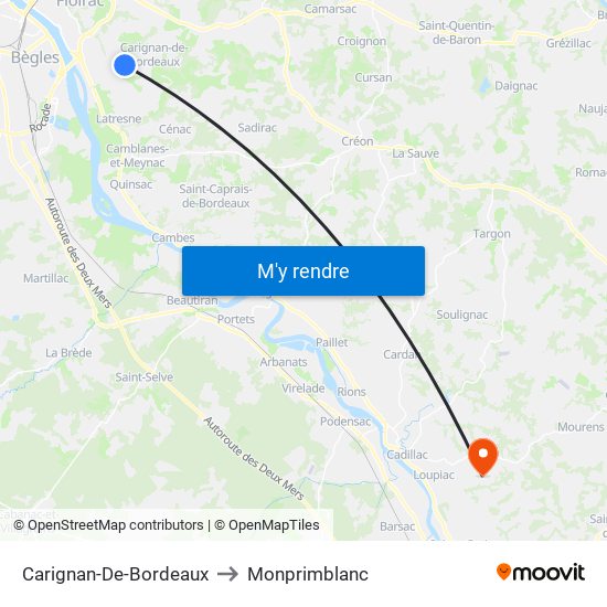 Carignan-De-Bordeaux to Monprimblanc map