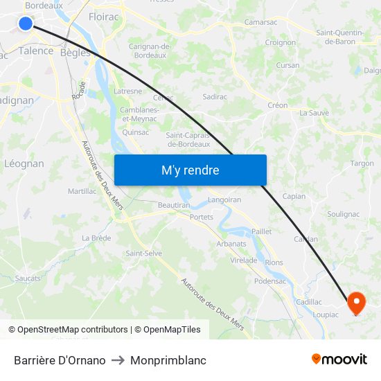 Barrière D'Ornano to Monprimblanc map