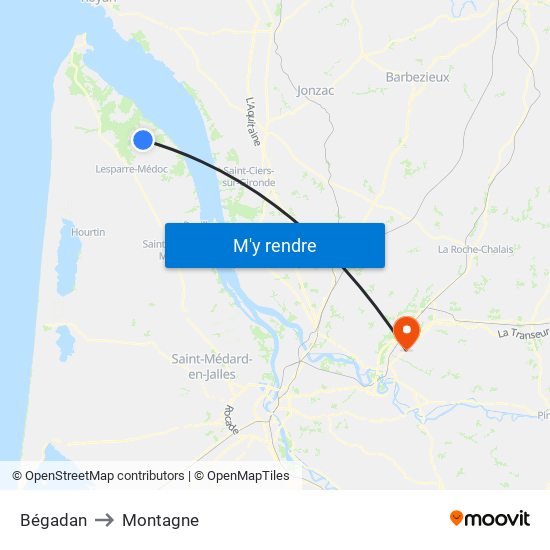 Bégadan to Montagne map
