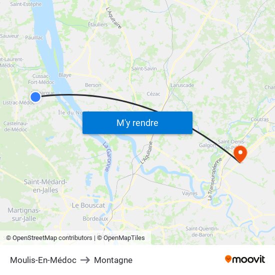 Moulis-En-Médoc to Montagne map
