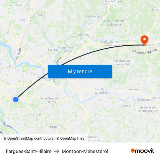 Fargues-Saint-Hilaire to Montpon-Ménestérol map