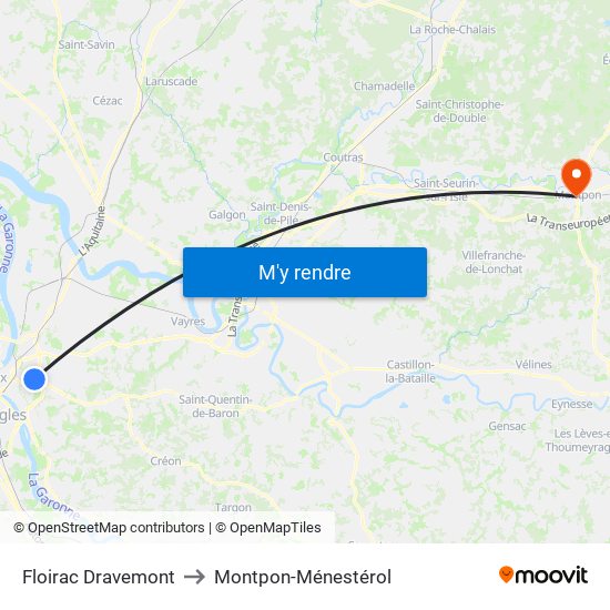 Floirac Dravemont to Montpon-Ménestérol map