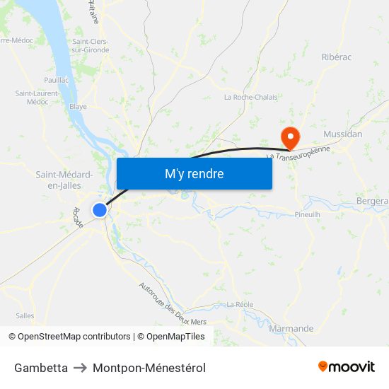 Gambetta to Montpon-Ménestérol map