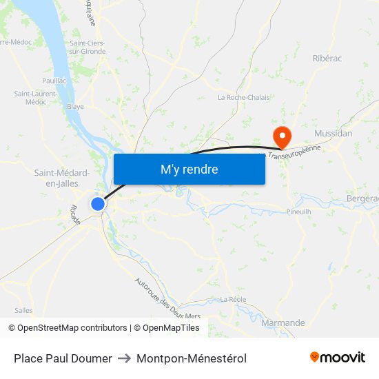Place Paul Doumer to Montpon-Ménestérol map