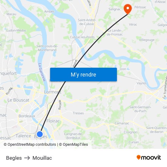 Begles to Mouillac map