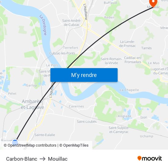 Carbon-Blanc to Mouillac map